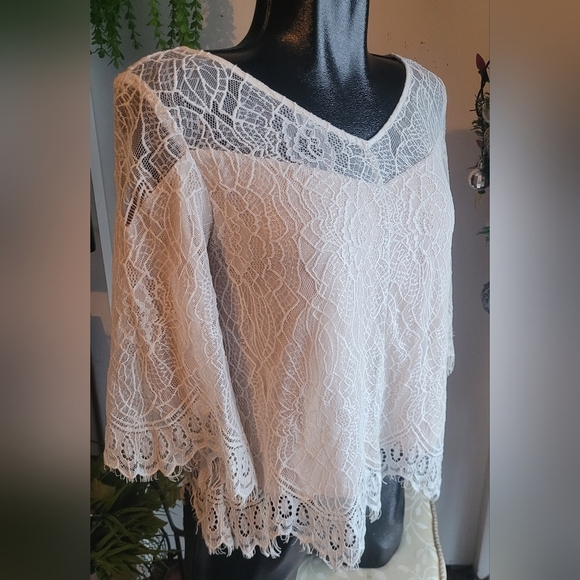 Ella Moss White Lace Cropped Sleeve Top S - Picture 3 of 7